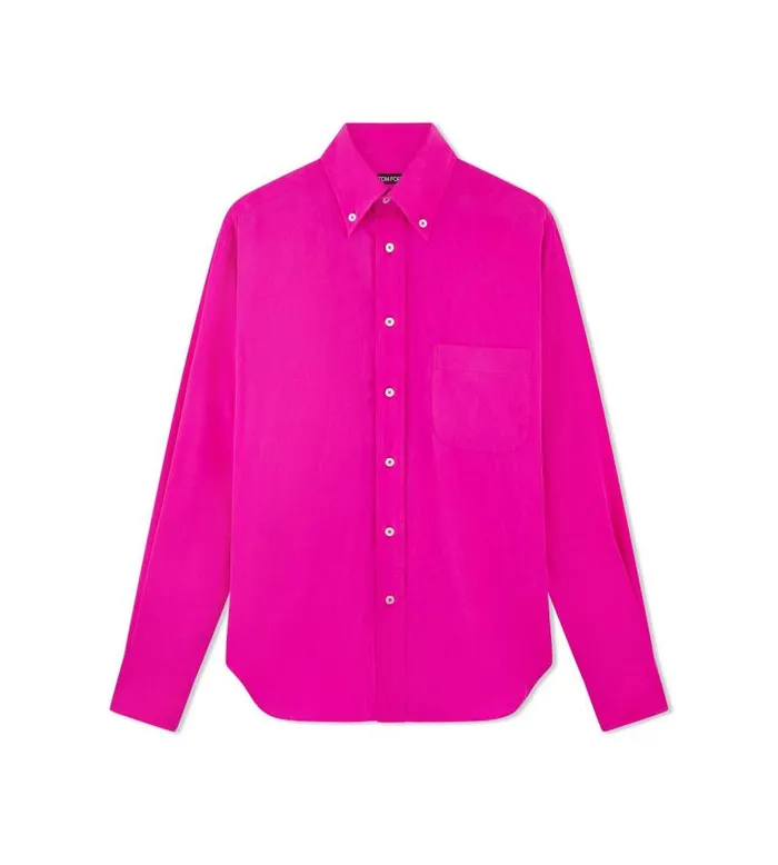 Men Shirts Tom Ford Fluorescent Crepe De Chine Fluid Fit Shirt Hot Pink