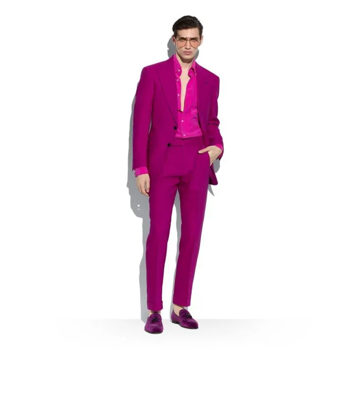 Men Shirts Tom Ford Fluorescent Crepe De Chine Fluid Fit Shirt Hot Pink