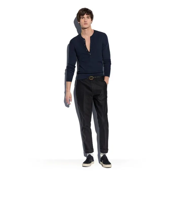 Men Shirts Tom Ford Silk Cotton Rib Henley Dark Blue Men Shirts Tom Ford Silk Cotton Rib Henley Dark Blue