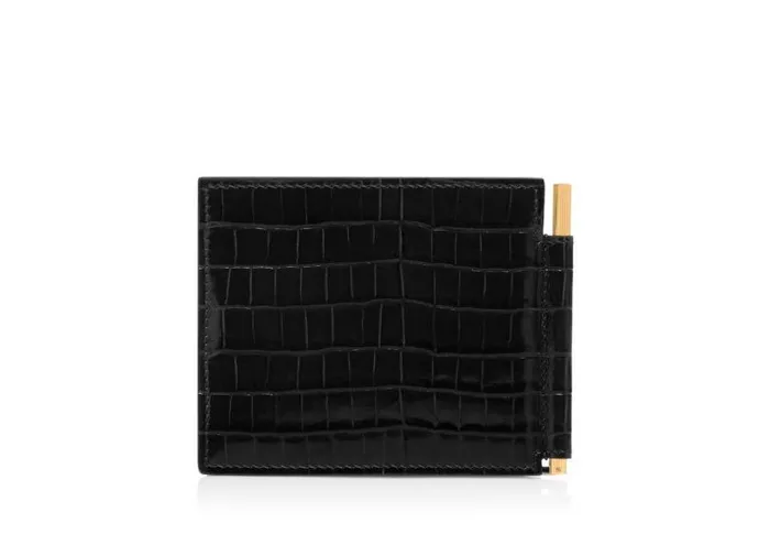 Men Small Leather Goods Tom Ford Glossy Printed Croc Money Clip Wallet Black Men Small Leather Goods Tom Ford Glossy Printed Croc Money Clip Wallet Black