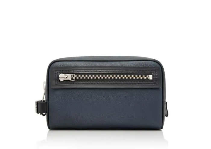 Men Small Leather Goods Tom Ford Grain Leather Dopp Kit Midnight Blue Black