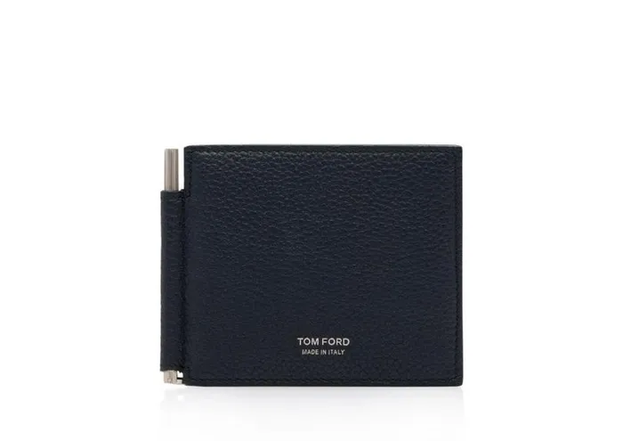 Men Small Leather Goods Tom Ford Grain Leather Money Clip Wallet Midnight Blue