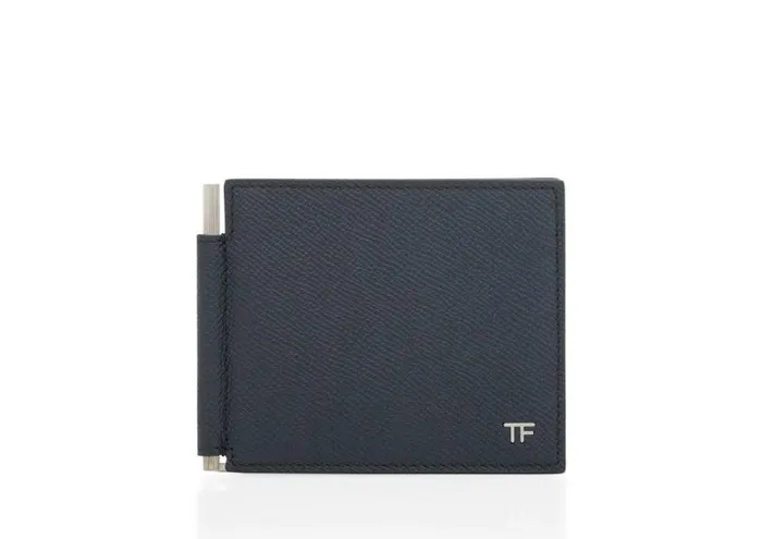 Men Small Leather Goods Tom Ford Small Grain Leather Money Clip Wallet Midnight Blue