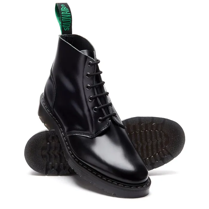 Men Solovair Astronaut Boots Black HiShine 6 Eye Derby Boot
