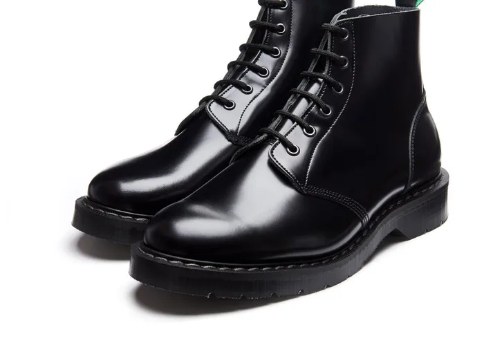 Men Solovair Astronaut Boots Black HiShine 6 Eye Derby Boot