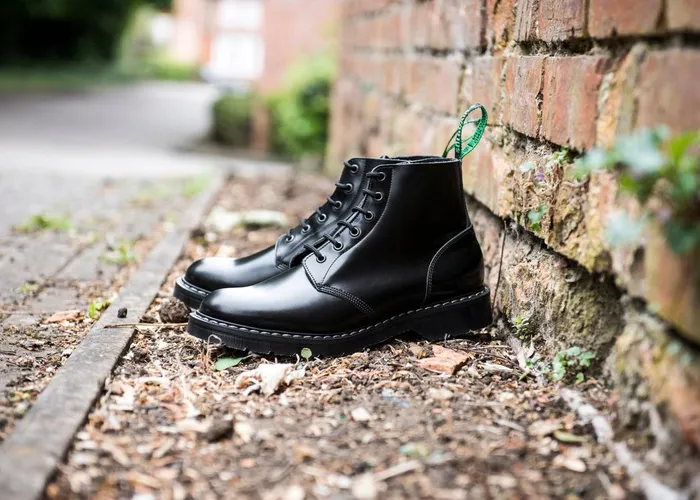 Men Solovair Astronaut Boots Black HiShine 6 Eye Derby Boot