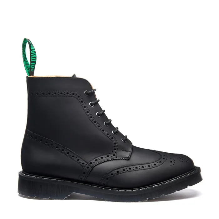 Men Solovair Brogue Boots Black Greasy 6 Eye Brogue Boot