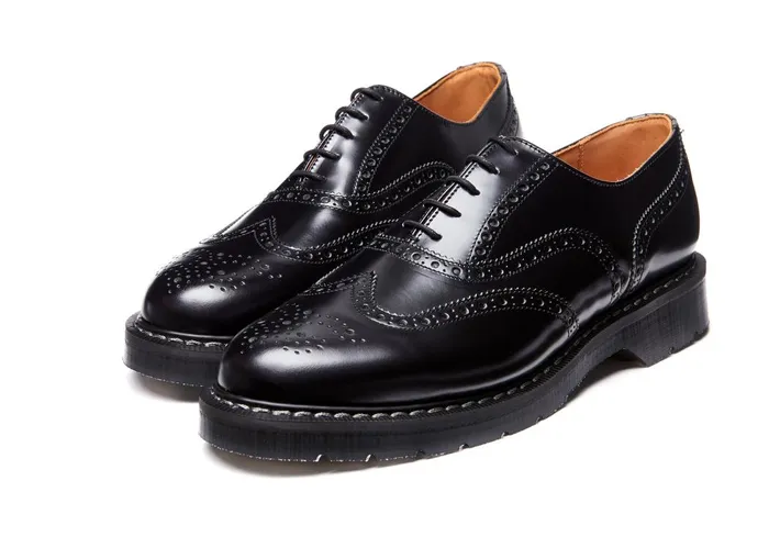 Men Solovair Brogue Shoes Black HiShine English Brogue Shoe