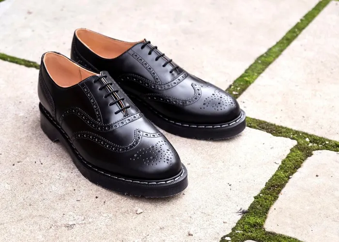 Men Solovair Brogue Shoes Black HiShine English Brogue Shoe