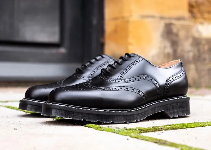 Men Solovair Brogue Shoes Black HiShine English Brogue Shoe