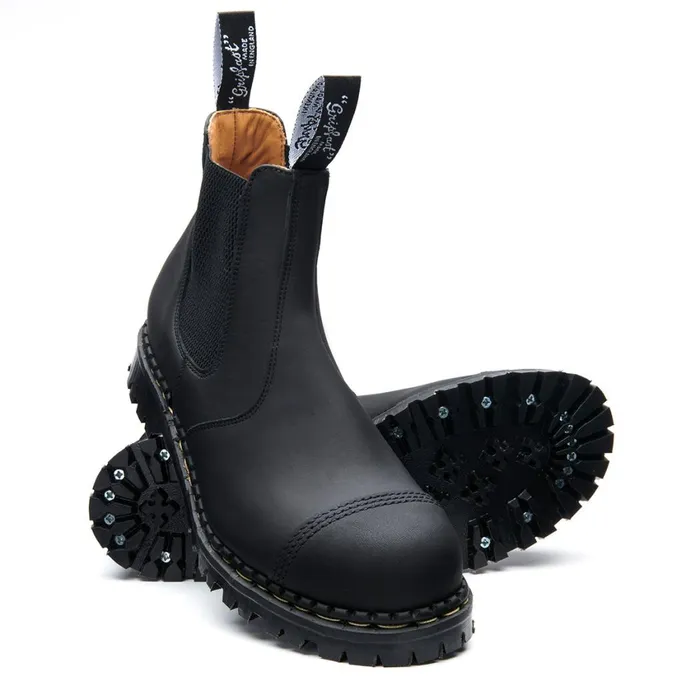 Men Solovair Chelsea Boots Black Greasy Steel Toe Capped Dealer Boot