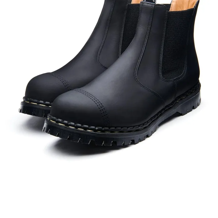 Men Solovair Chelsea Boots Black Greasy Steel Toe Capped Dealer Boot