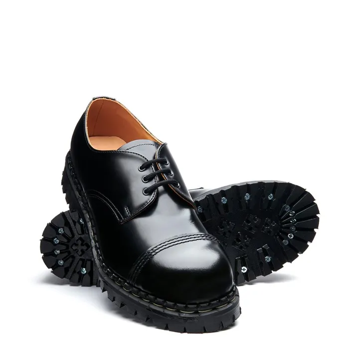 Men Solovair Gibson Shoes Black HiShine Steel Toe Capped Gibson Shoe