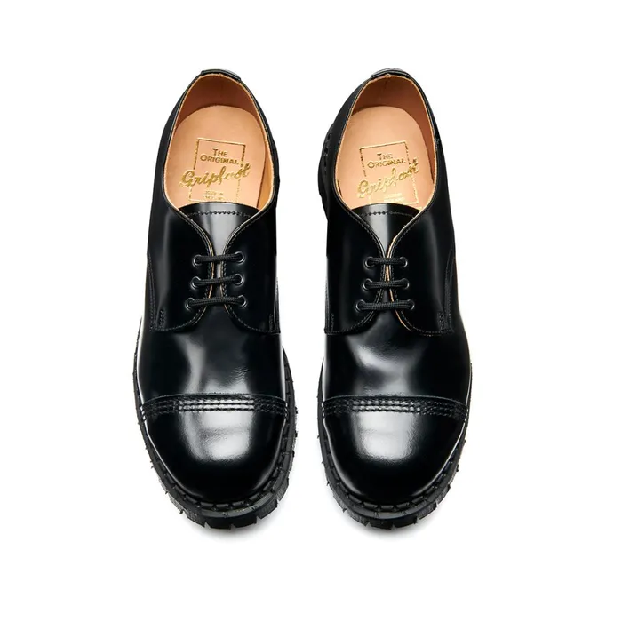 Men Solovair Gibson Shoes Black HiShine Steel Toe Capped Gibson Shoe