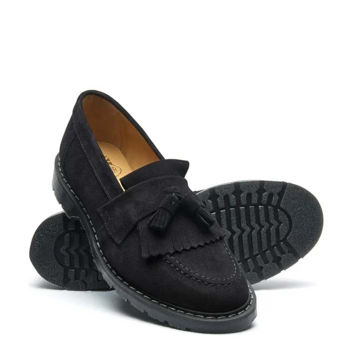 Men Solovair Loafers Black Suede Tassel Loafer