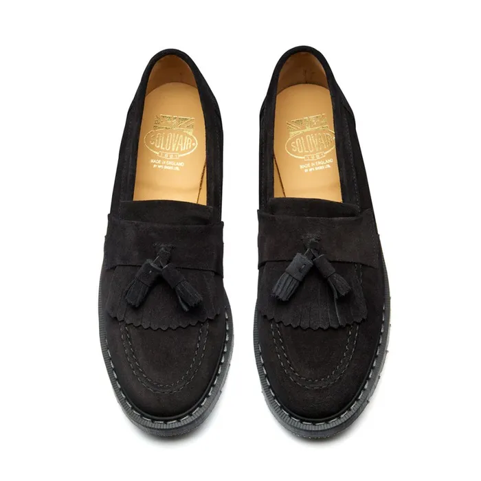 Men Solovair Loafers Black Suede Tassel Loafer