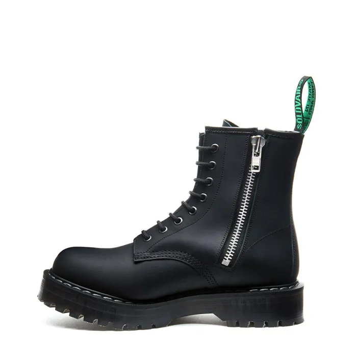 Men Solovair Platform Boots Black Greasy 8 Eye Zipped Platform Derby Boot
