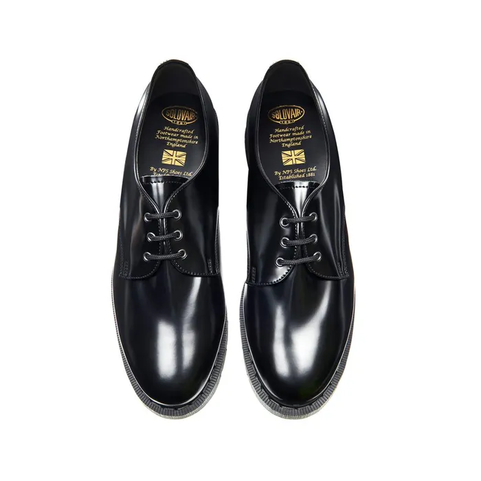 Men Solovair Vegan Shoes Black Vegan HiShine Gibson Shoe