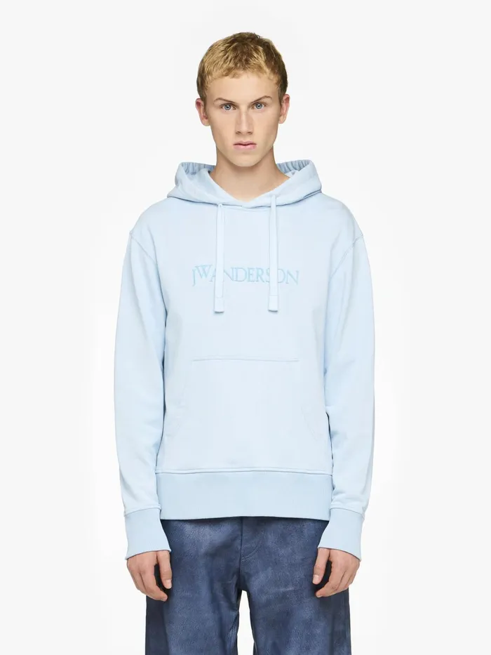 Men Sweatshirts and Hoodies JW Anderson HOODIE WITH EMBROIDERED LOGO Pale Blue Men Sweatshirts and Hoodies JW Anderson HOODIE WITH EMBROIDERED LOGO Pale Blue