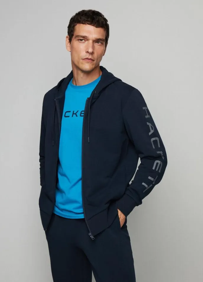 Men Sweatshirts Hackett London Classic Fit Full Zip Hoodie Navygrey