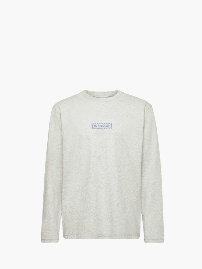 Men TShirts JW Anderson LONG SLEEVE TSHIRT WITH BACK LOGO PRINT Light Grey Melange