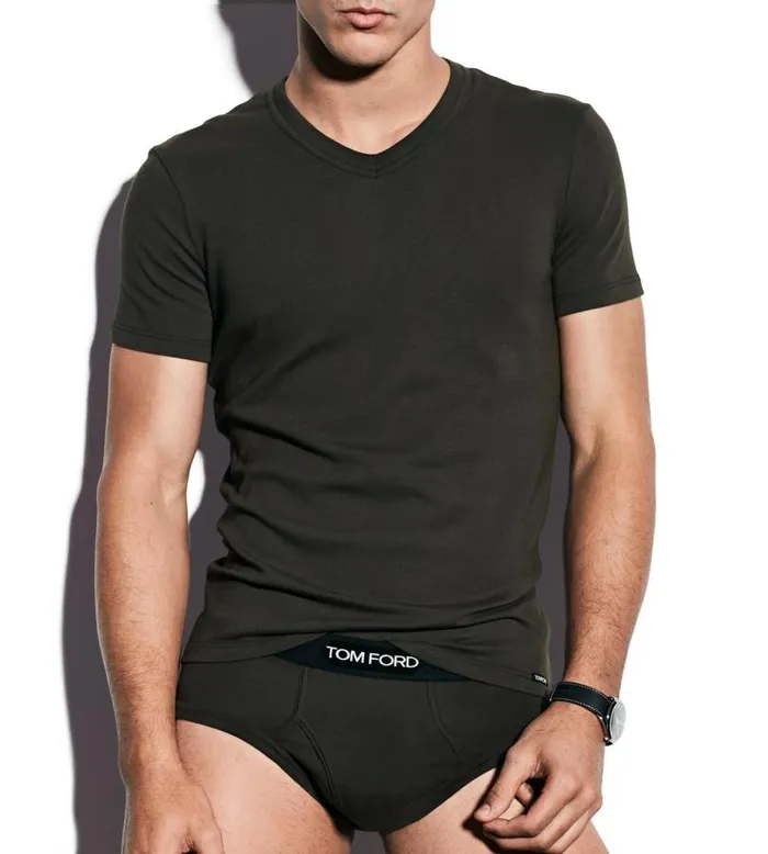 Men TSHIRTS Tom Ford Cotton VNeck TShirt Military Green