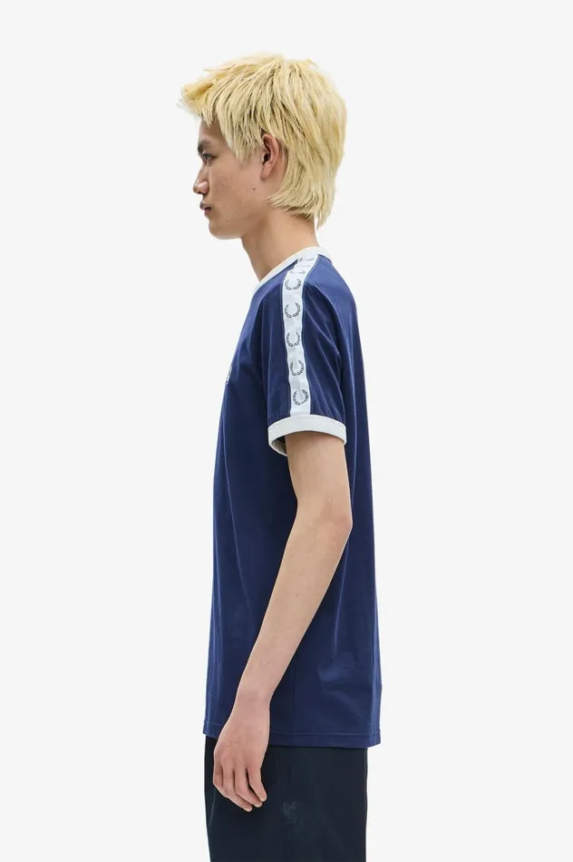 Men Taped Ringer TShirt Carbon Blue Fred Perry TShirts