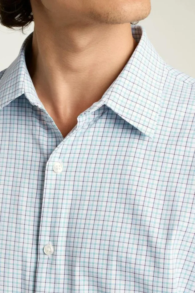 Men Tech Button Down Shirt Blue Jade Plaid Bonobos Business Casual Shirts