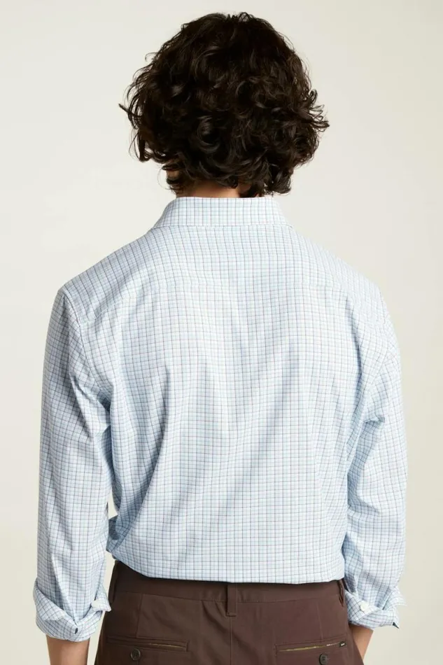 Men Tech Button Down Shirt Blue Jade Plaid Bonobos Business Casual Shirts