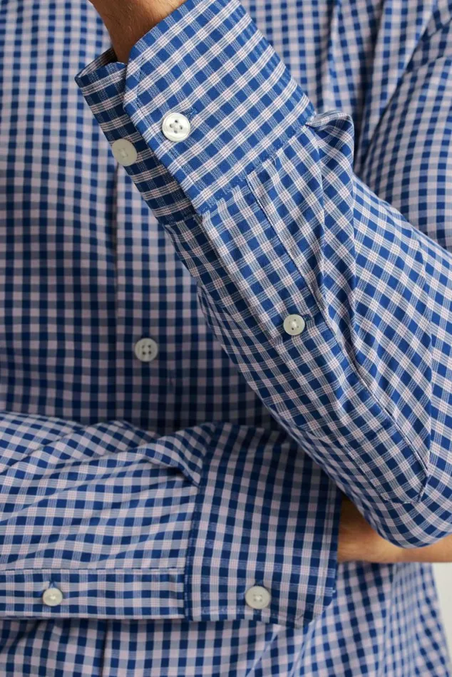Men Tech Button Down Shirt Cornflower Blue Plaid Bonobos Business Casual Shirts