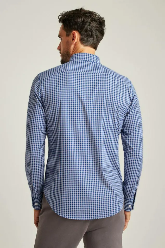 Men Tech Button Down Shirt Cornflower Blue Plaid Bonobos Business Casual Shirts