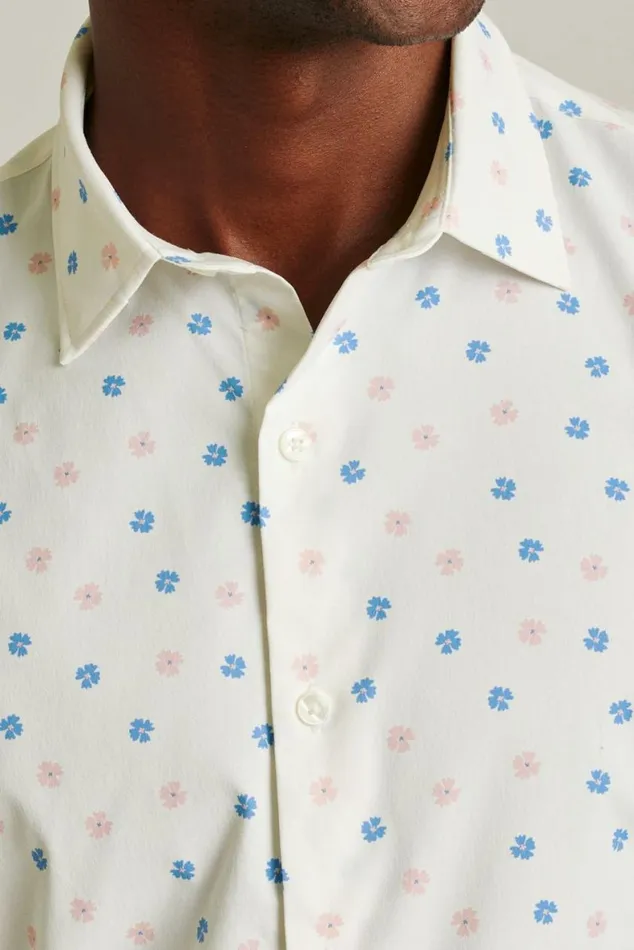 Men Tech Button Down Shirt Cornflower Blue Rose Floral Bonobos Business Casual Shirts