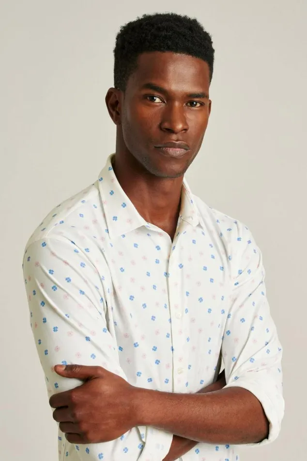Men Tech Button Down Shirt Cornflower Blue Rose Floral Bonobos Business Casual Shirts