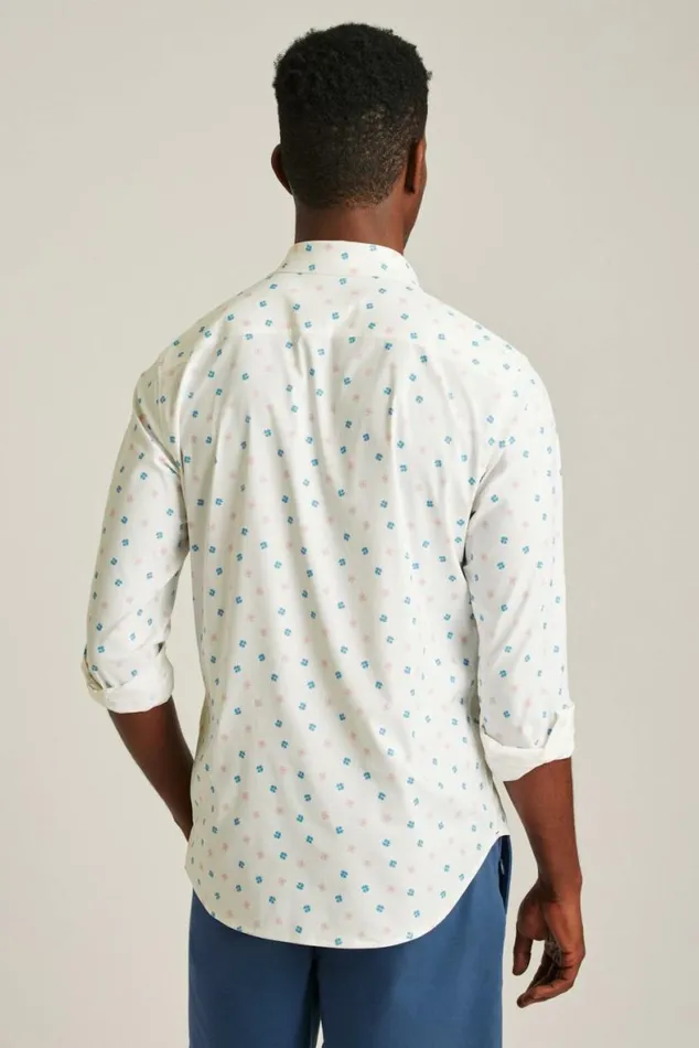 Men Tech Button Down Shirt Cornflower Blue Rose Floral Bonobos Business Casual Shirts