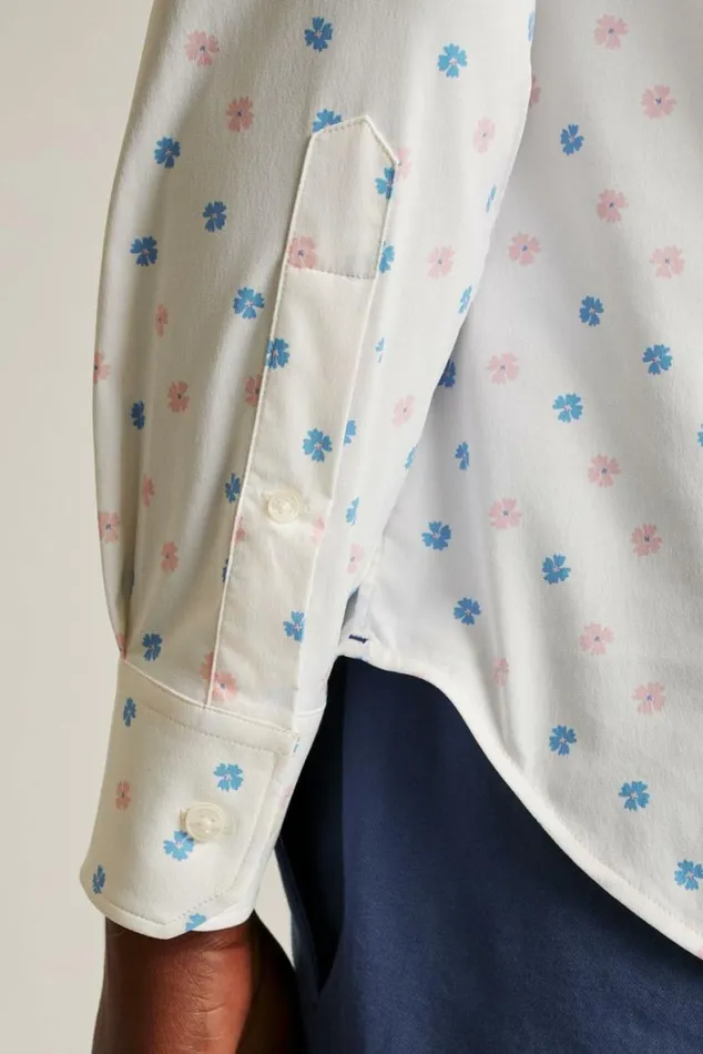 Men Tech Button Down Shirt Cornflower Blue Rose Floral Bonobos Business Casual Shirts