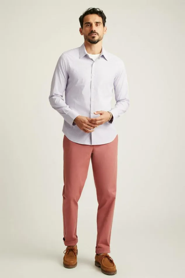 Men Tech Button Down Shirt Eggplant Plaid Bonobos Business Casual Shirts