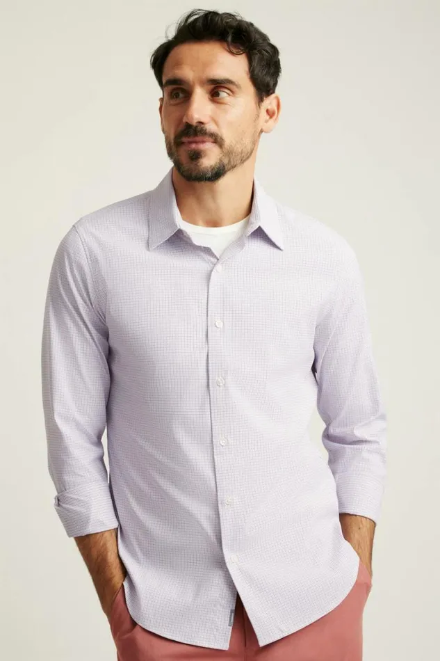 Men Tech Button Down Shirt Eggplant Plaid Bonobos Business Casual Shirts