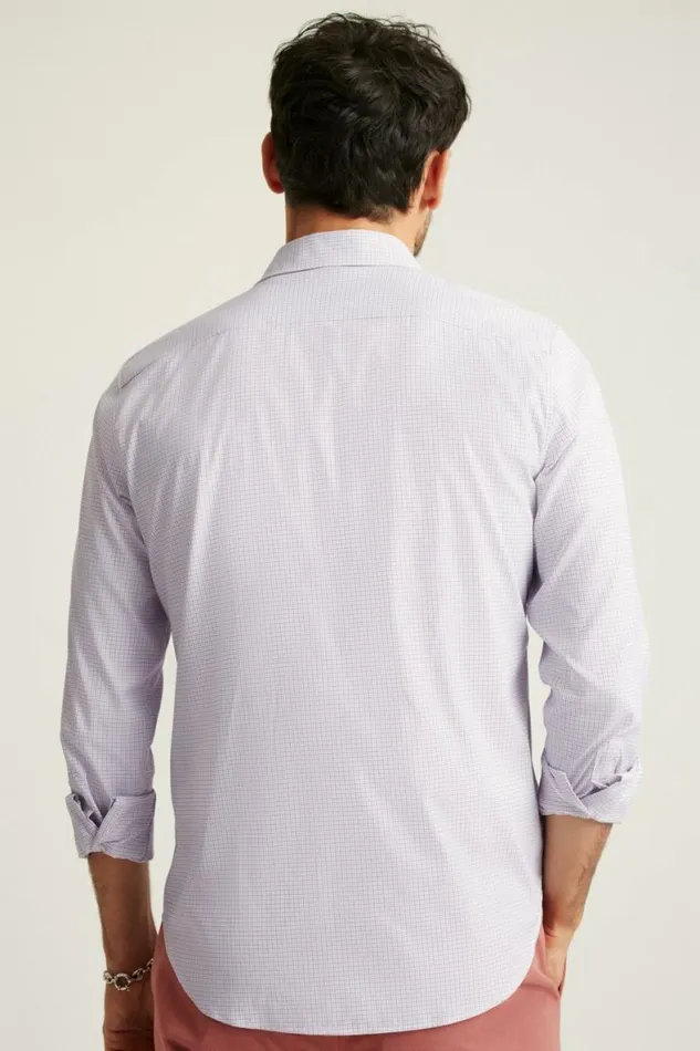 Men Tech Button Down Shirt Eggplant Plaid Bonobos Business Casual Shirts