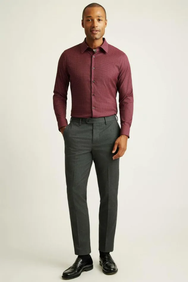 Men Tech Button Down Shirt Navy Red Gingham Bonobos Business Casual Shirts
