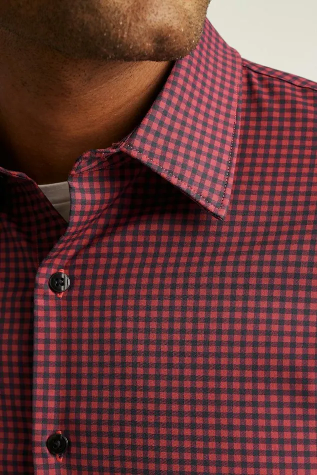 Men Tech Button Down Shirt Navy Red Gingham Bonobos Business Casual Shirts