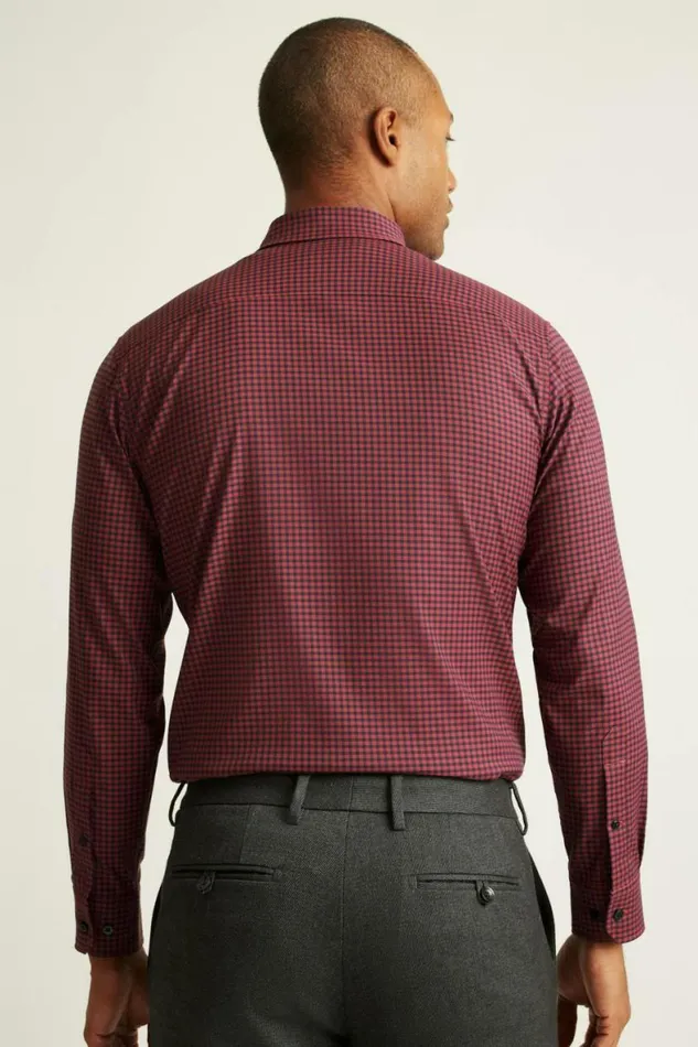Men Tech Button Down Shirt Navy Red Gingham Bonobos Business Casual Shirts
