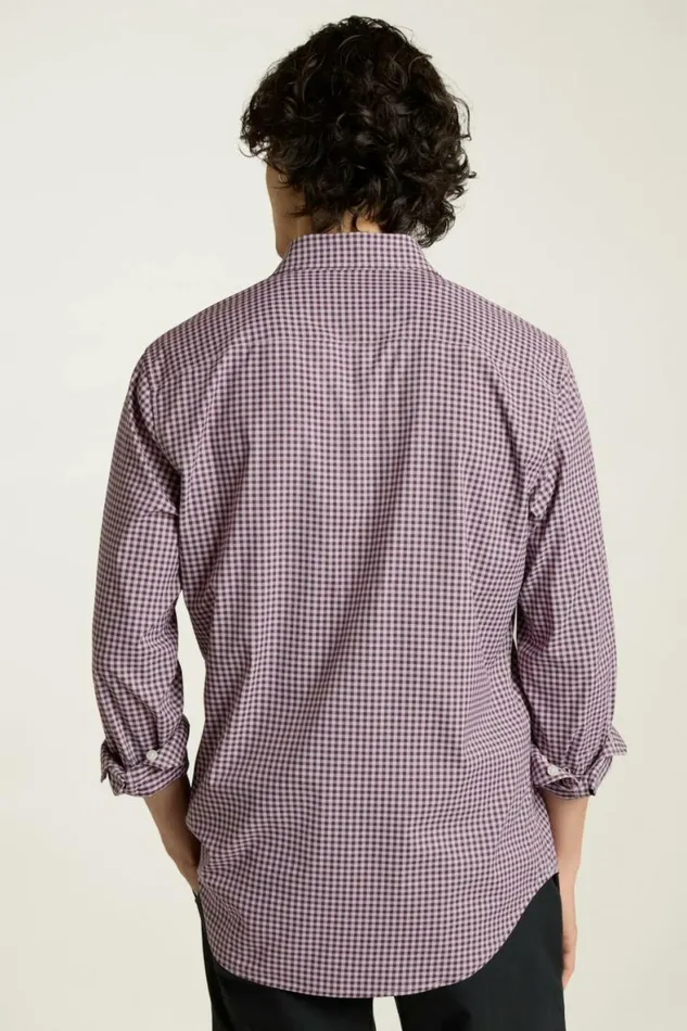 Men Tech Button Down Shirt Pink Plum Plaid Bonobos Business Casual Shirts