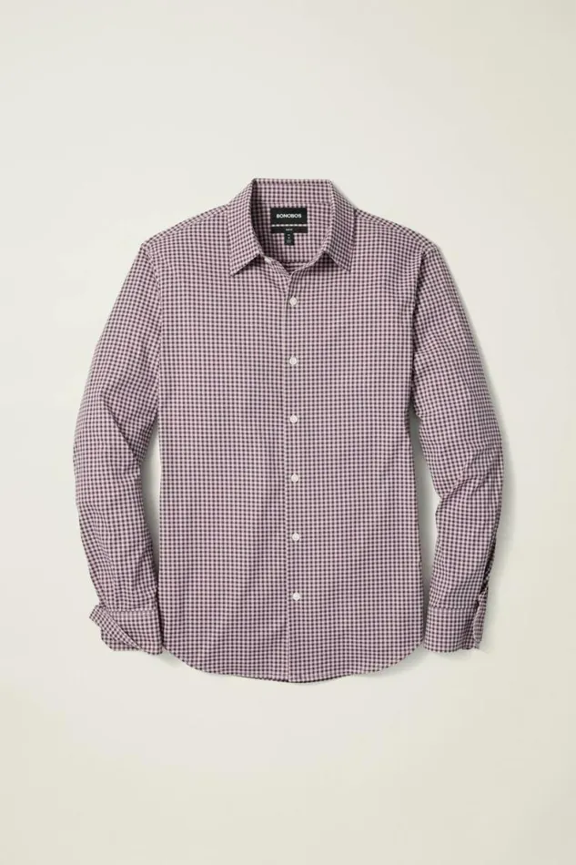 Men Tech Button Down Shirt Pink Plum Plaid Bonobos Business Casual Shirts