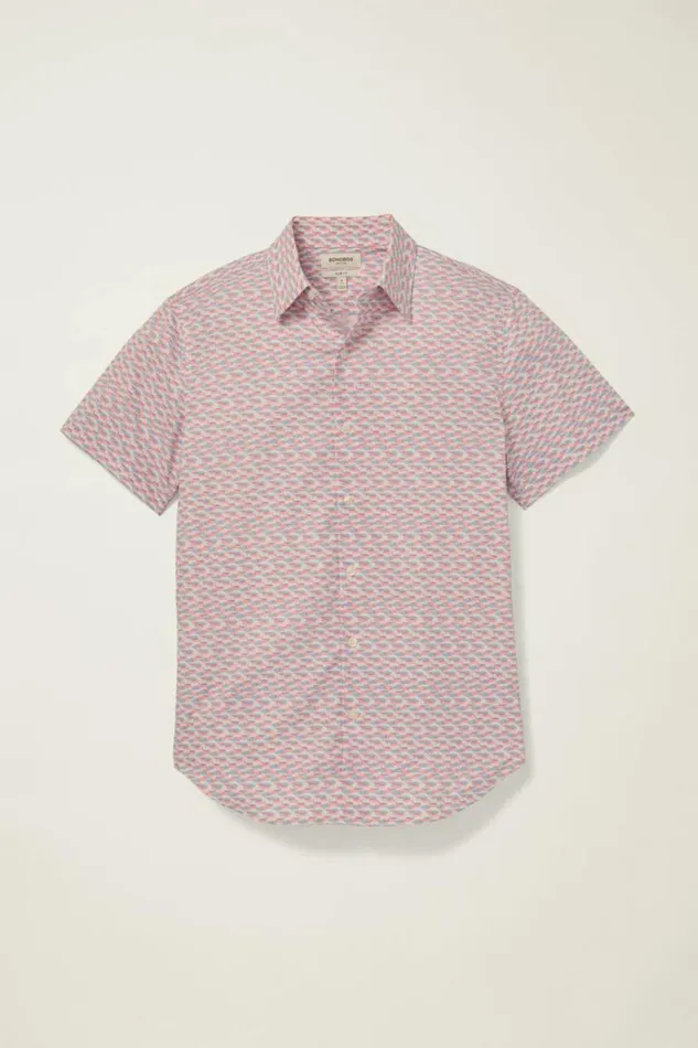 Men Tech Short Sleeve Shirt Red Blue Fish Party Bonobos Short Sleeve Shirts