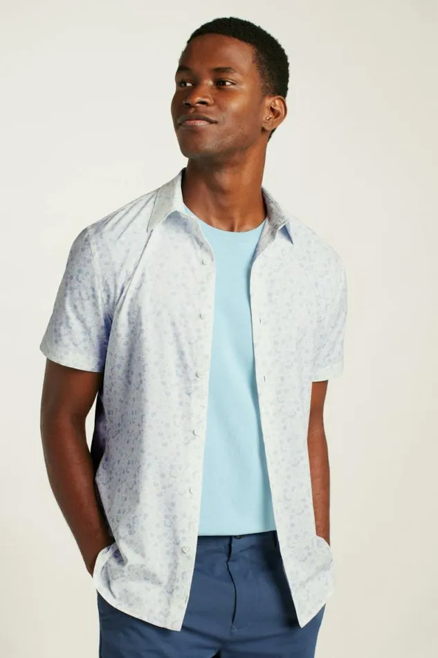 Men Tech Short Sleeve Shirt White Weekend Floral Bonobos Short Sleeve Shirts