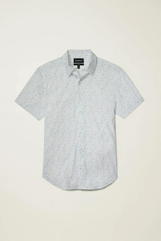 Men Tech Short Sleeve Shirt White Weekend Floral Bonobos Short Sleeve Shirts