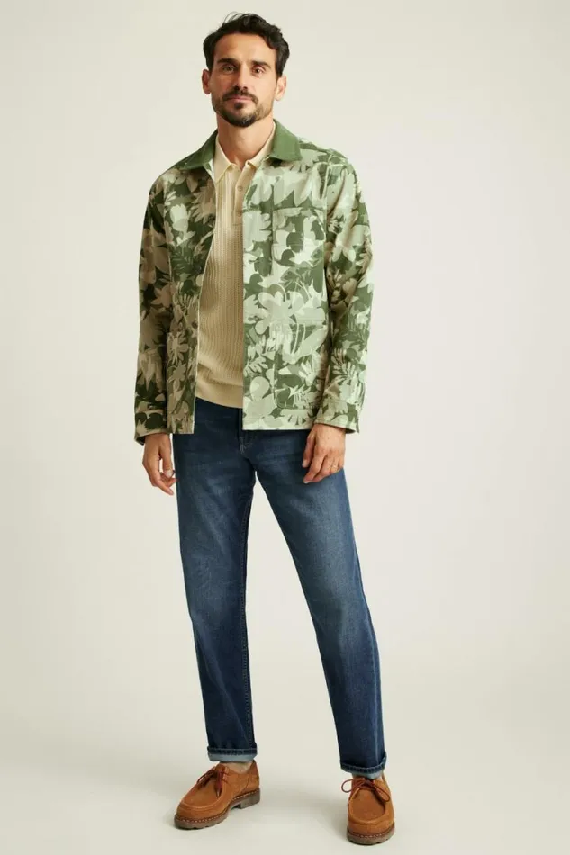 Men The Botanical Chore Jacket Neutral Green Leaves Bonobos Jackets and Coats