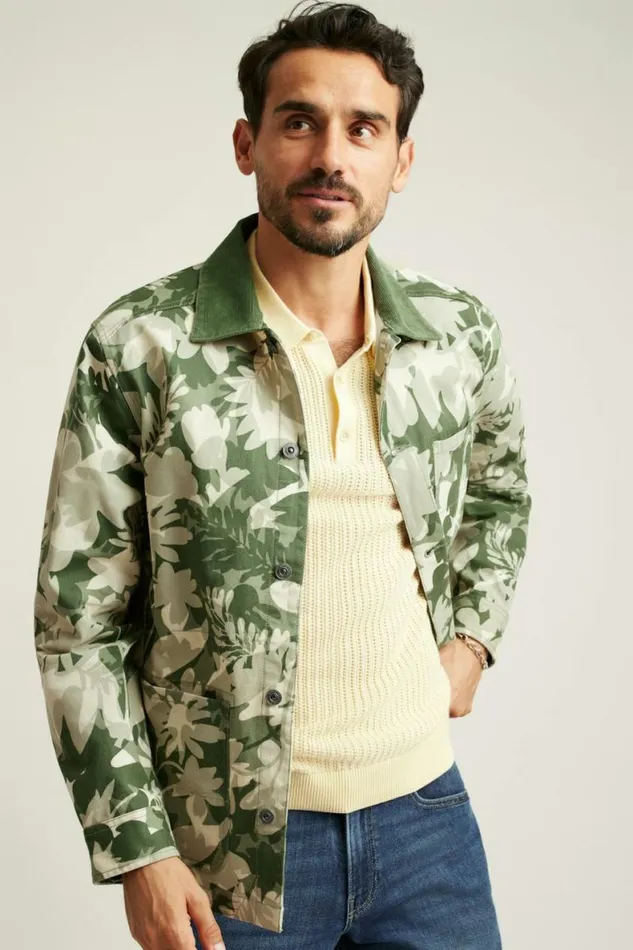 Men The Botanical Chore Jacket Neutral Green Leaves Bonobos Jackets and Coats