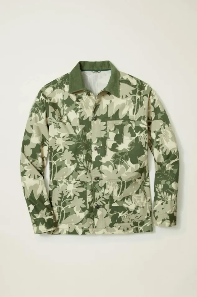 Men The Botanical Chore Jacket Neutral Green Leaves Bonobos Jackets and Coats