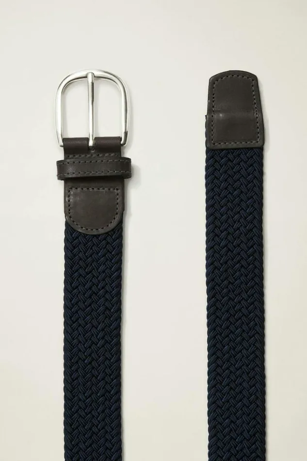 Men The Clubhouse Stretch Belt Navy With Brown Bonobos Golf Belts Hats and Accessories